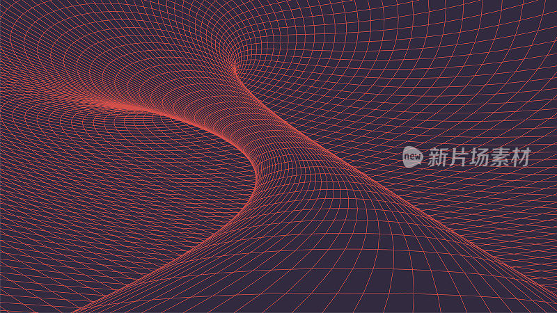 线框图3 d隧道。透视网格背景纹理。网状的虫洞模型。向量